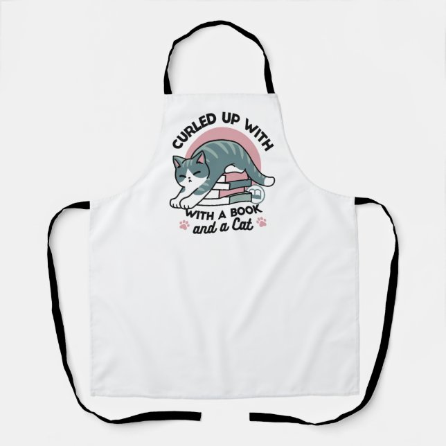 Tablier Curieux avec un livre et un chat - Lecture confort (Recto)