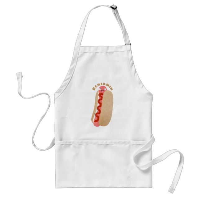 Tablier Curieux hot dog Weiner dessin animé (Devant)
