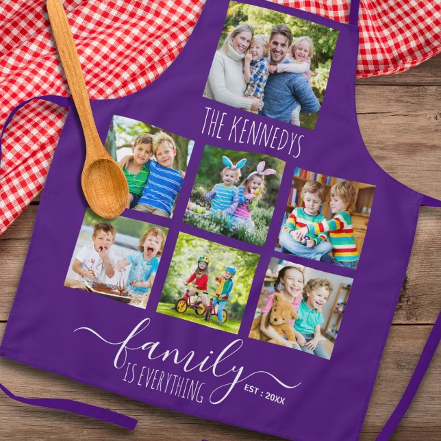 Tablier Custom 7 Photo Collage Family Name Quote Purple  (Créateur téléchargé)