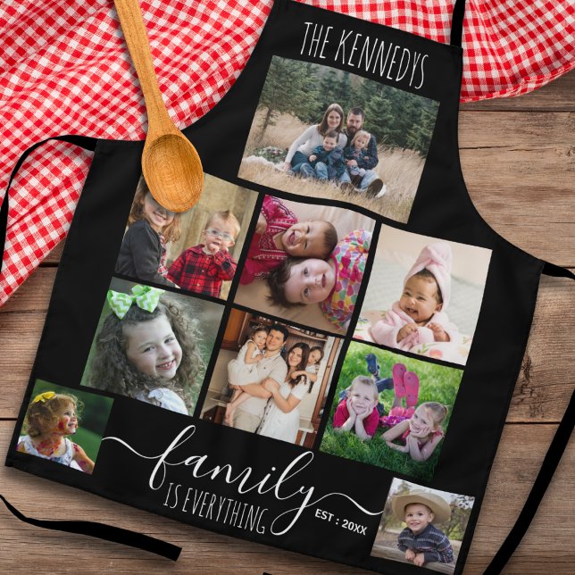 Tablier Custom 9 Photo Collage Family Quote And Name Black (Créateur téléchargé)