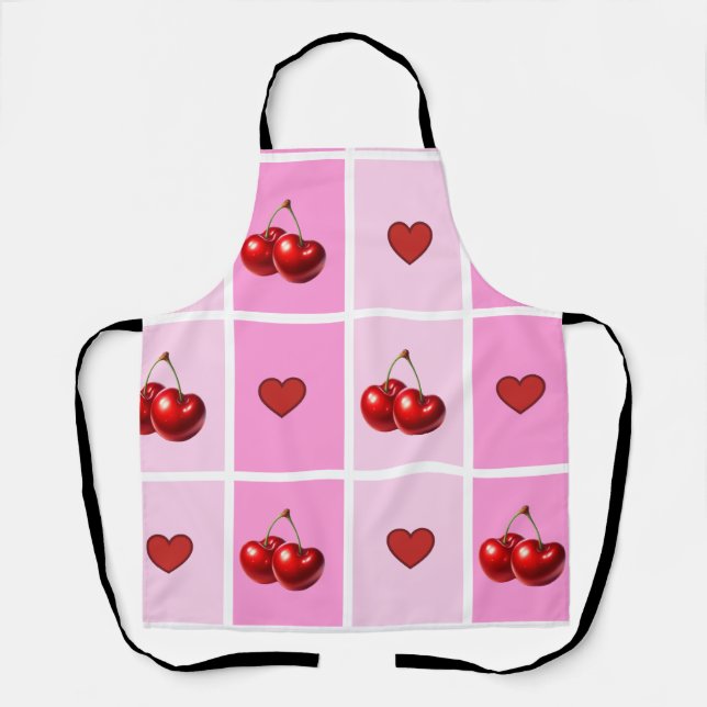 Tablier Custom Cherry Heart Checkerboard Pattern (Recto)