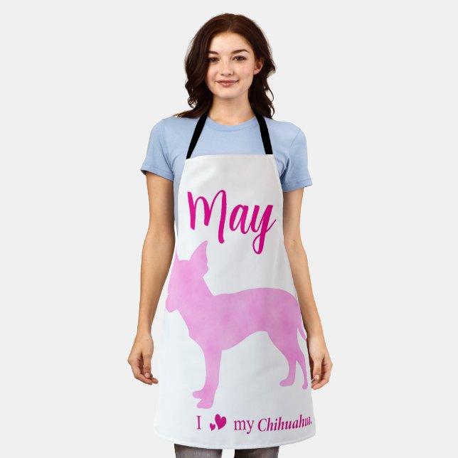 Tablier Custom Chihuahua Apron Pastel Pink Silhouette (Porté)