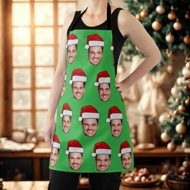 Tablier Custom Face Photo Santa Hat Christmas Green (Créateur téléchargé)