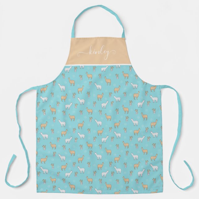 Tablier Cute Alpaca Llama Cactus Motif (Recto)