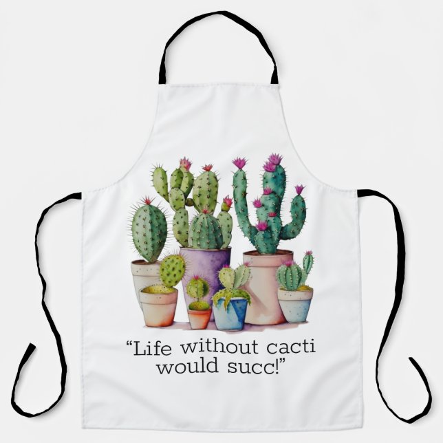Tablier Cute aquarelle cactus succulents dans les pots (Recto)