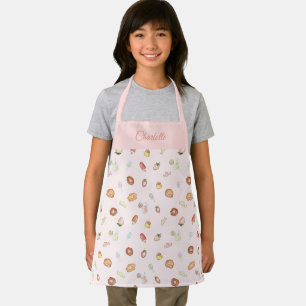 Tablier Cute Aquarelle Dessert Motif Rose Nom Enfants