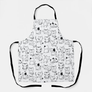 Tablier Cute Black White Doodle Chats Motif