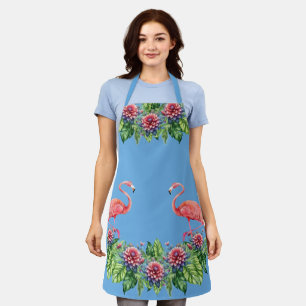 Tablier Cute Bleu Tropical Flamant rose rose Apron