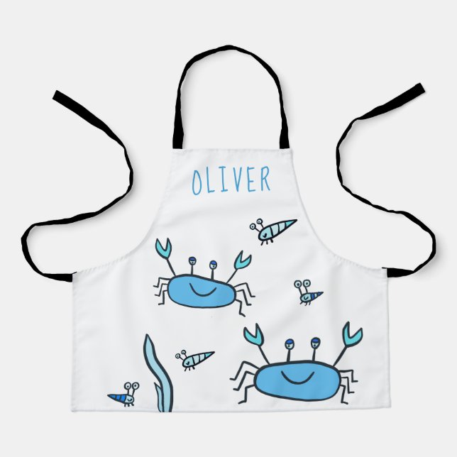 Tablier Cute Blue Crab Sea Animaux Nom du garçon (Recto)