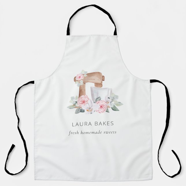 Tablier Cute Blush Rose Floral Gâteau Mixer Boulangerie Re (Recto)