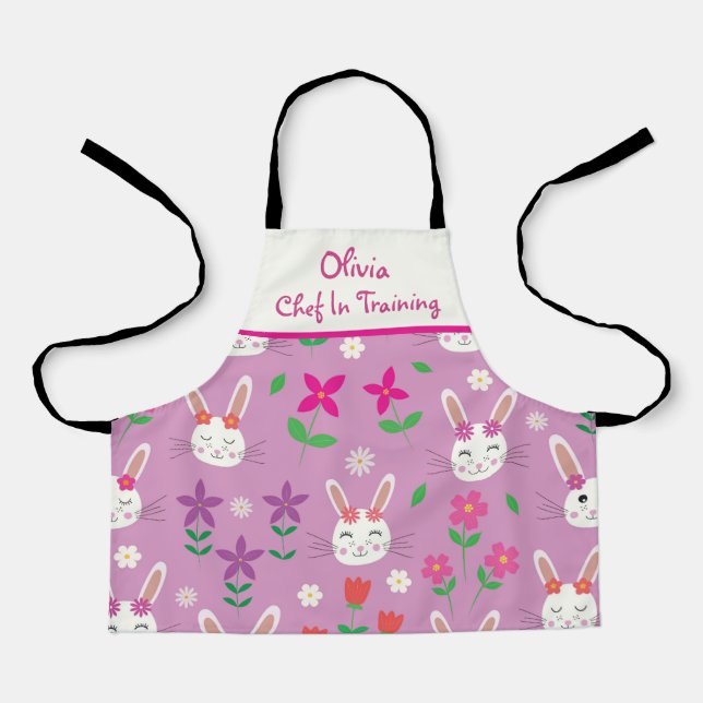 Tablier Cute Bunnies avec cuisinier de fleurs en formation (Recto)