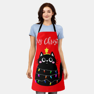 Tablier Cute cartoon noir Cat Christmas tree