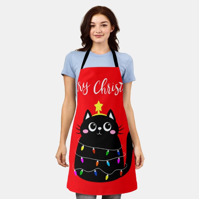 Tablier Cute cartoon noir Cat Christmas tree (Porté)