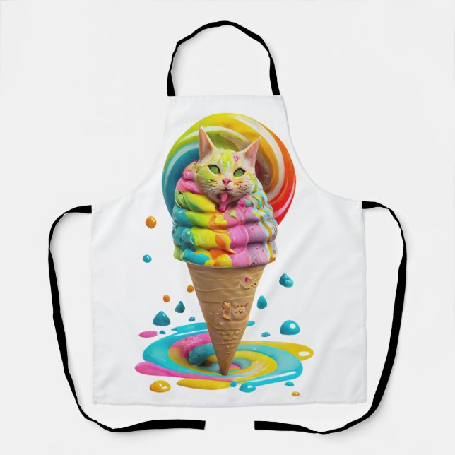 Tablier Cute Cat Ice Cream Cone coloré (Recto)