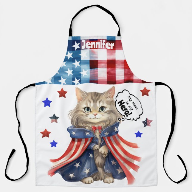 Tablier Cute Cat Super Hero Maman Tout-En-Dessus Imprimer  (Recto)