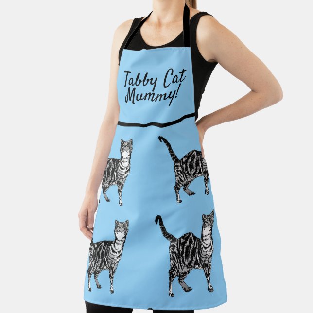 Tablier Cute Chat Tabby Motif Bleu Chats Mums Cuisine Apro (Insitu)