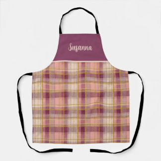 Tablier Cute Custom Pink Gingham Plaid Pattern