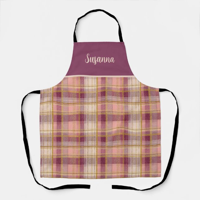 Tablier Cute Custom Pink Gingham Plaid Pattern (Recto)
