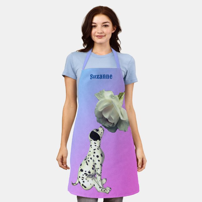 Tablier Cute Dalmatien Chiot Rose Animal Personnalisé (Porté)