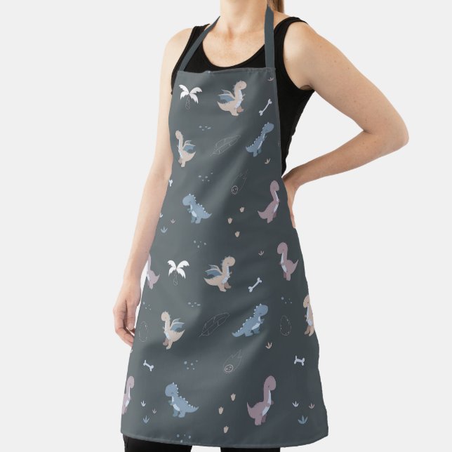 Tablier Cute Dino Patern Bluish Grey Apron (Insitu)