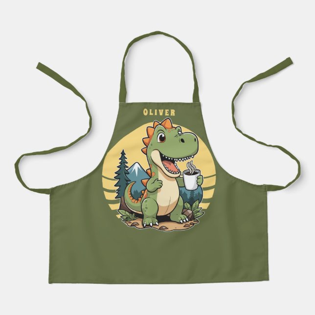 Tablier Cute Dinosaur Extérieur Chef Personnalisé Nom Camp (Recto)