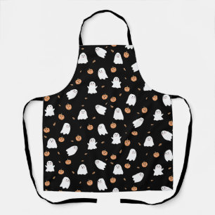 Tablier Cute Fantôme et Citrouille Motif d'Halloween noir