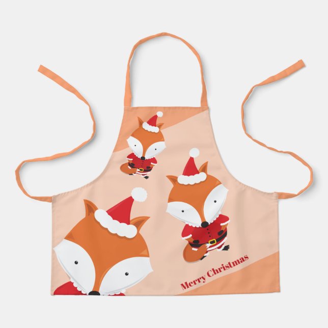Tablier Cute Fox Père Noël Orange Joyeux Noël Apron (Recto)