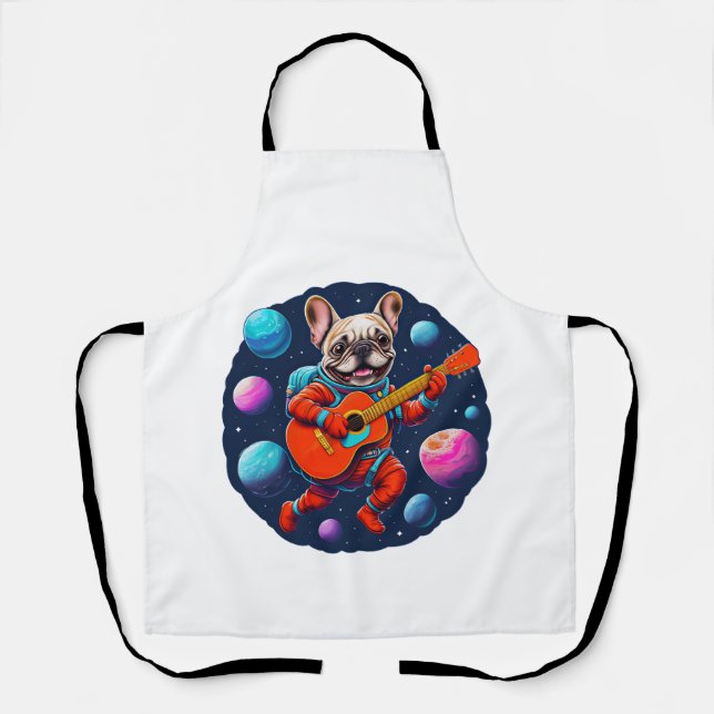 Tablier Cute French Bulldog Astronaut Playing Guitar – Fun (Recto)