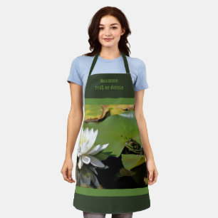 Tablier Cute Frog Admirant Lotus Flower Personnalisé
