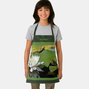 Tablier Cute Frog Admirant Lotus Flower Personnalisé
