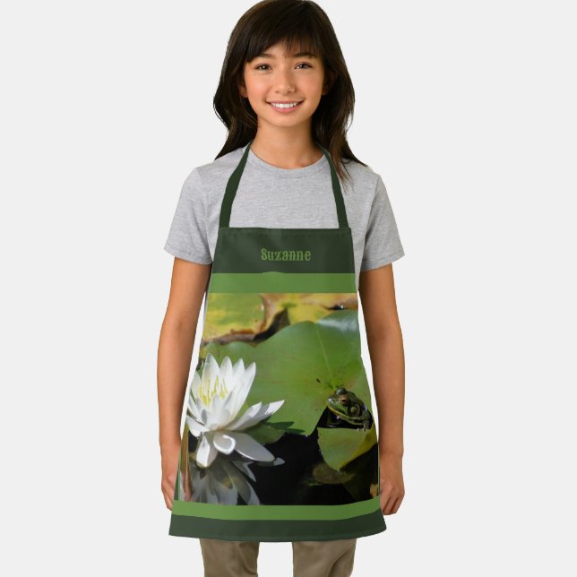 Tablier Cute Frog Admirant Lotus Flower Personnalisé (Insitu)