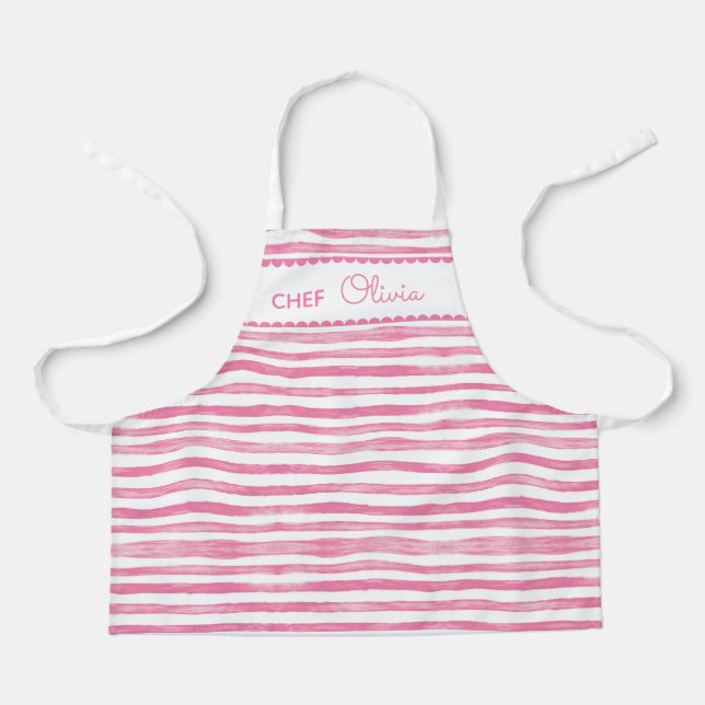 Tablier Cute Fun Aquarelle rose rayé Personnalisé Chef (Recto)