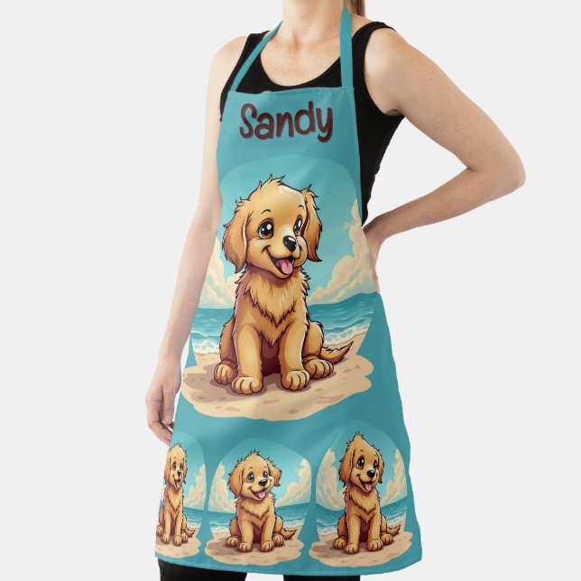 Tablier Cute Golden Puppy at Sunny Beach Scene (Insitu)