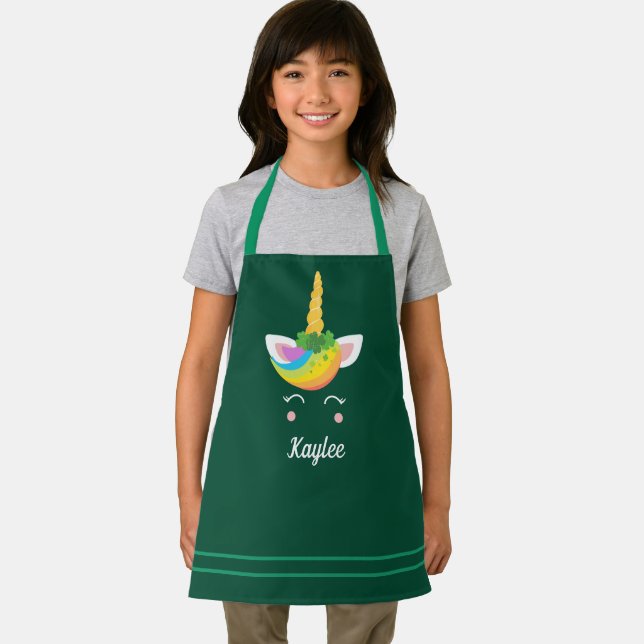 Tablier Cute Green Unicorn Irlandaise fille sur mesure enf (Insitu)