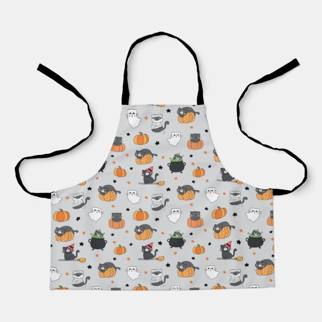 Tablier Cute Halloween Chats et Fantômes Motif (Recto)
