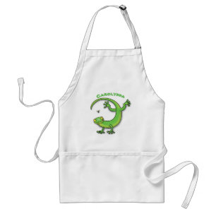 Tablier Cute happy green gecko greetings with bug cartoon