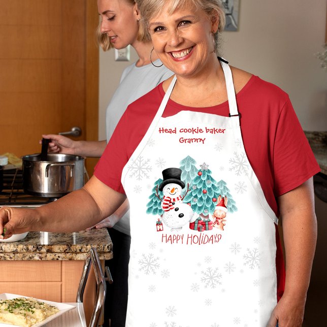 Tablier Cute Happy Snowman Noël Granny Baking (Cute Happy Snowman Christmas Granny Baking Apron)