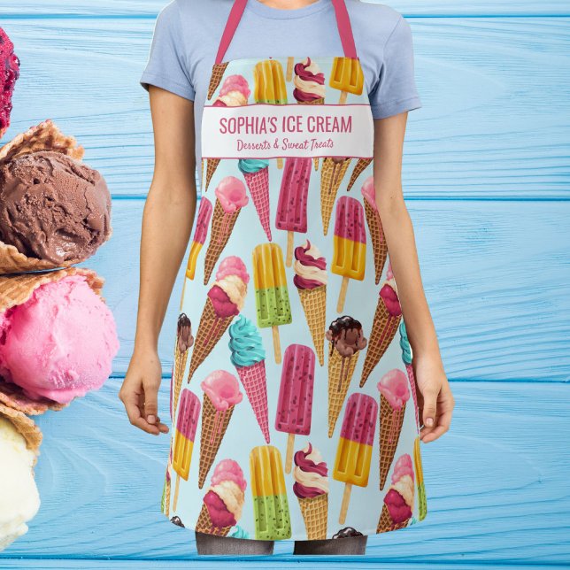 Tablier Cute Ice Cream Cone Popsicle Texte Personnalisé Es (Créateur téléchargé)