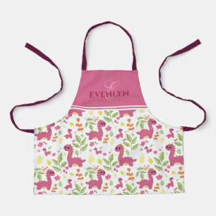 Tablier Cute illustrated dino pattern monogram and name ap
