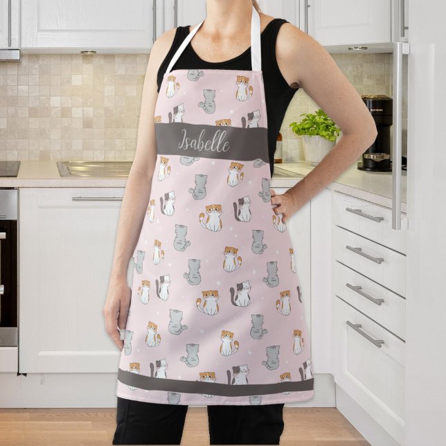 Tablier Cute Kawaii Chats Personnalisés (Cute Kawaii Cats Personalized Apron)