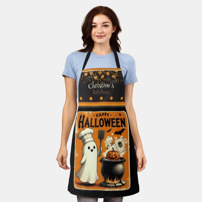Tablier Cute kawaii Happy Halloween nom personnalisé (Porté)