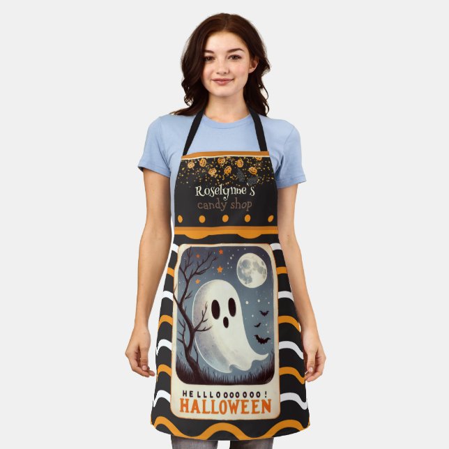 Tablier Cute kawaii Happy Halloween nom personnalisé (Porté)