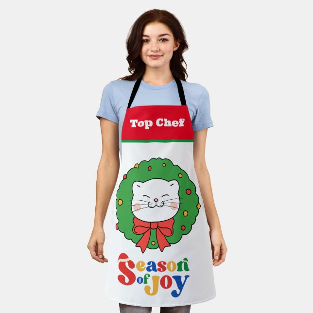 Tablier Cute Kawaii Kitty Chat Noël saison de la joie (Porté)