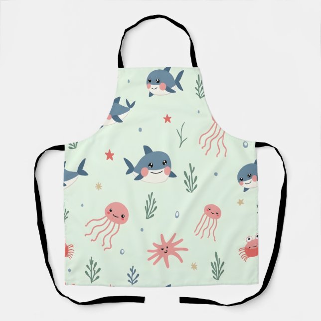 Tablier Cute Kawaii Pastel Ocean Animaux Motif (Recto)