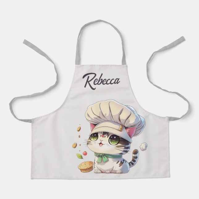 Tablier Cute Kitten Cat Chef Illustration Personnalisée (Recto)