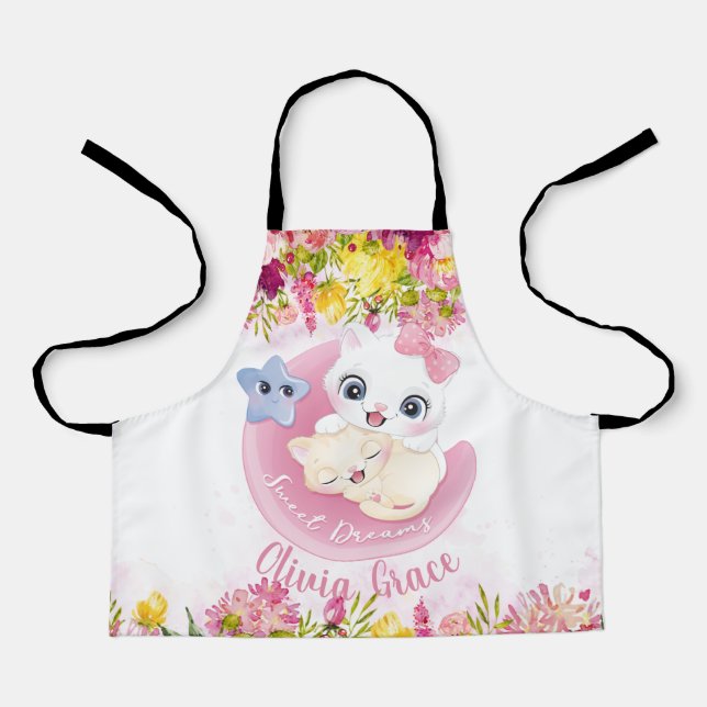 Tablier Cute Kitten Friends Blush Rose Flowers Personnalis (Recto)