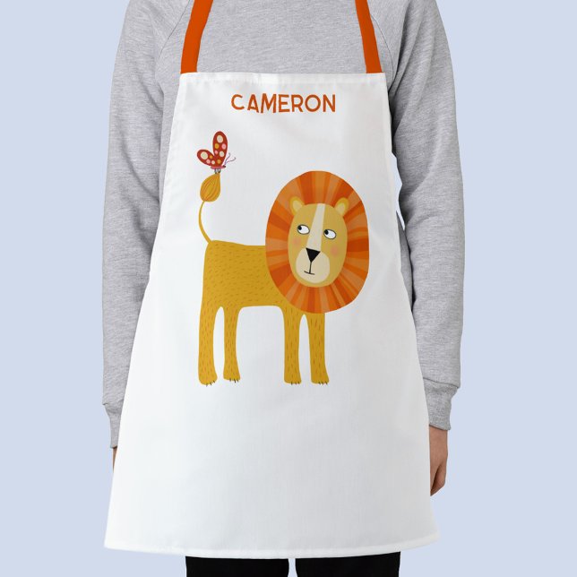 Tablier Cute Lion Personalized Name (Pesonalized custom name fun lion apron)