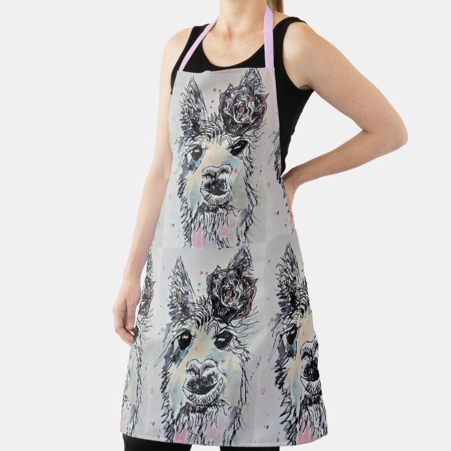 Tablier Cute Llama Aquarelle Peinture Animale Dames Apron (Insitu)