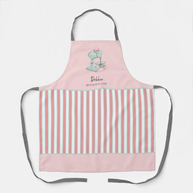 Tablier Cute mélangeur de gâteau rose et blanc rayures bou (Recto)