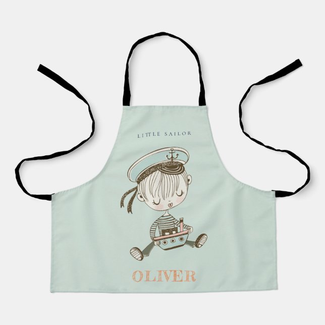 Tablier Cute Modern Aqua Blue Boys Little Sailor Nautical (Recto)